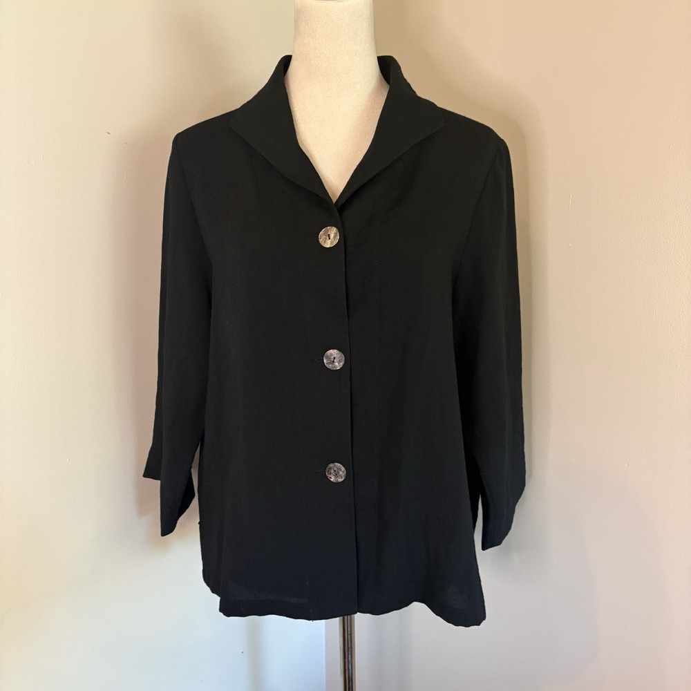 Fridaze Black Wrinkle Resistant 100% Linen Top Sailor Jacket Size Large EUC